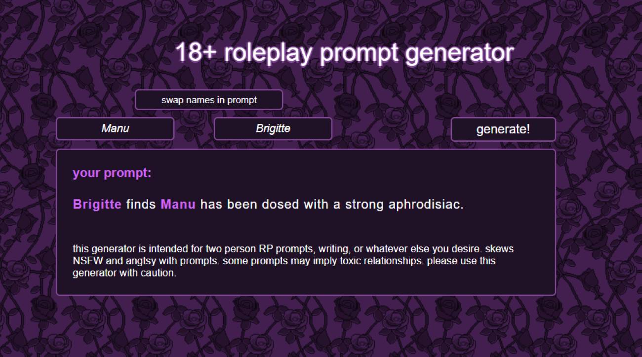 18-plus roleplay prompt generator interface