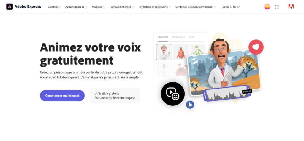 animer par la voix adobe express accueil