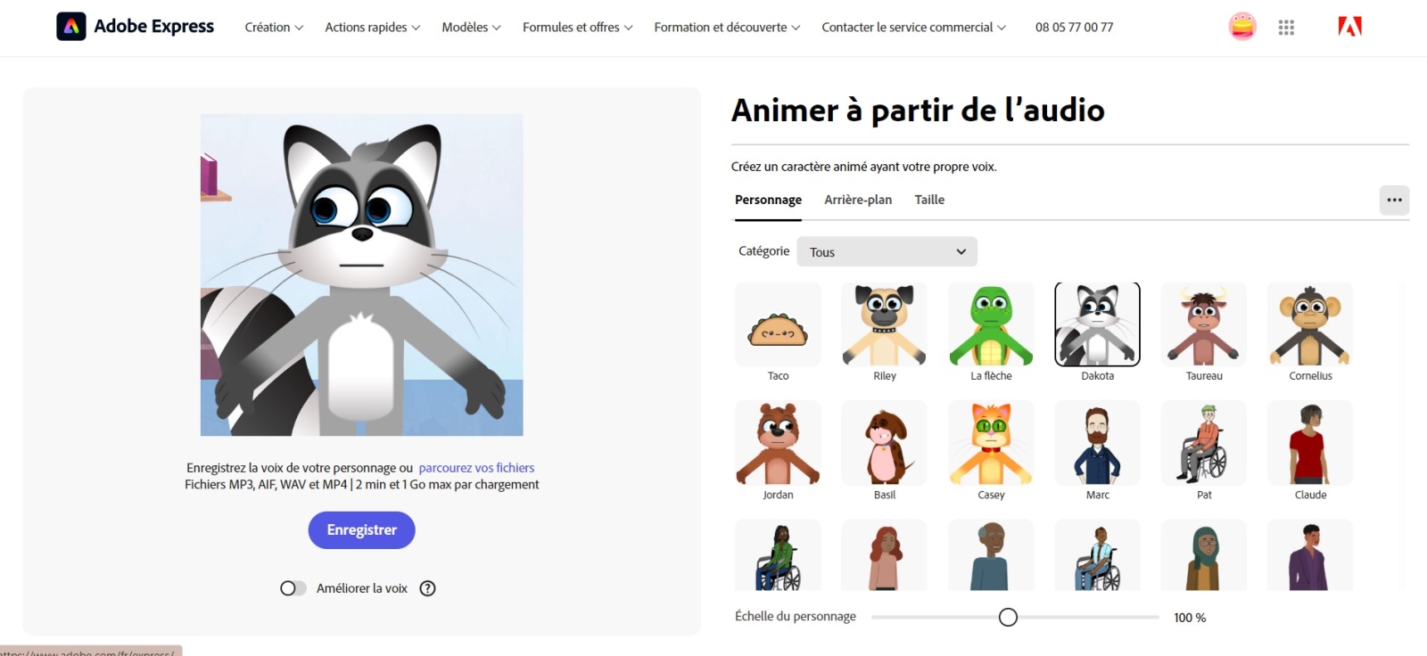 choix perssonnage adobe animer par la voix