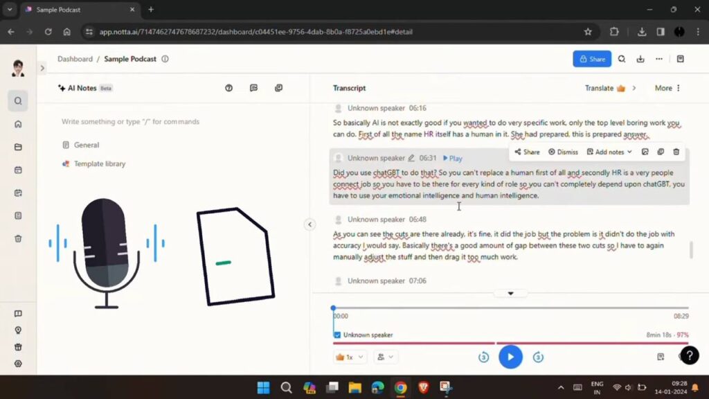 Notta-transcription-interface